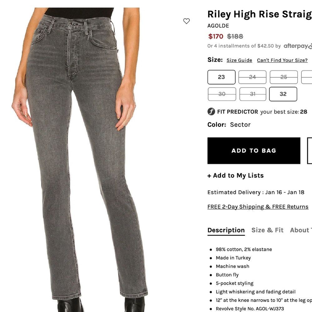 Agolde Riley High Rise Straight Ankle Jeans in Faded Gray
